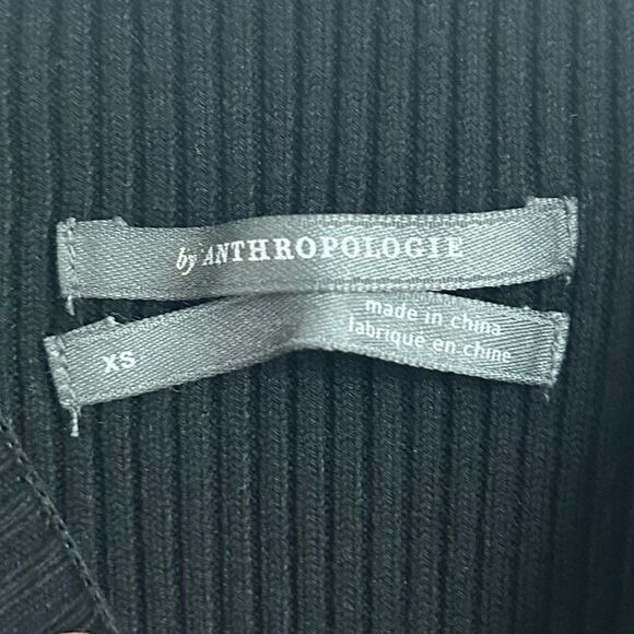 By Anthropologie Black Ribbed Knit Mock Neck Side Slit Dress Womens XSmall - Picture 9 of 9